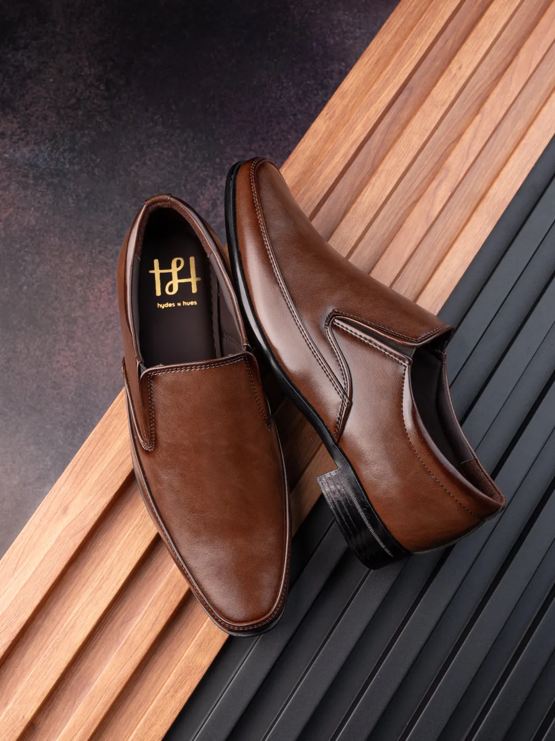 Hydes N Hues Men Brown Comfort Formal Slip-Ons