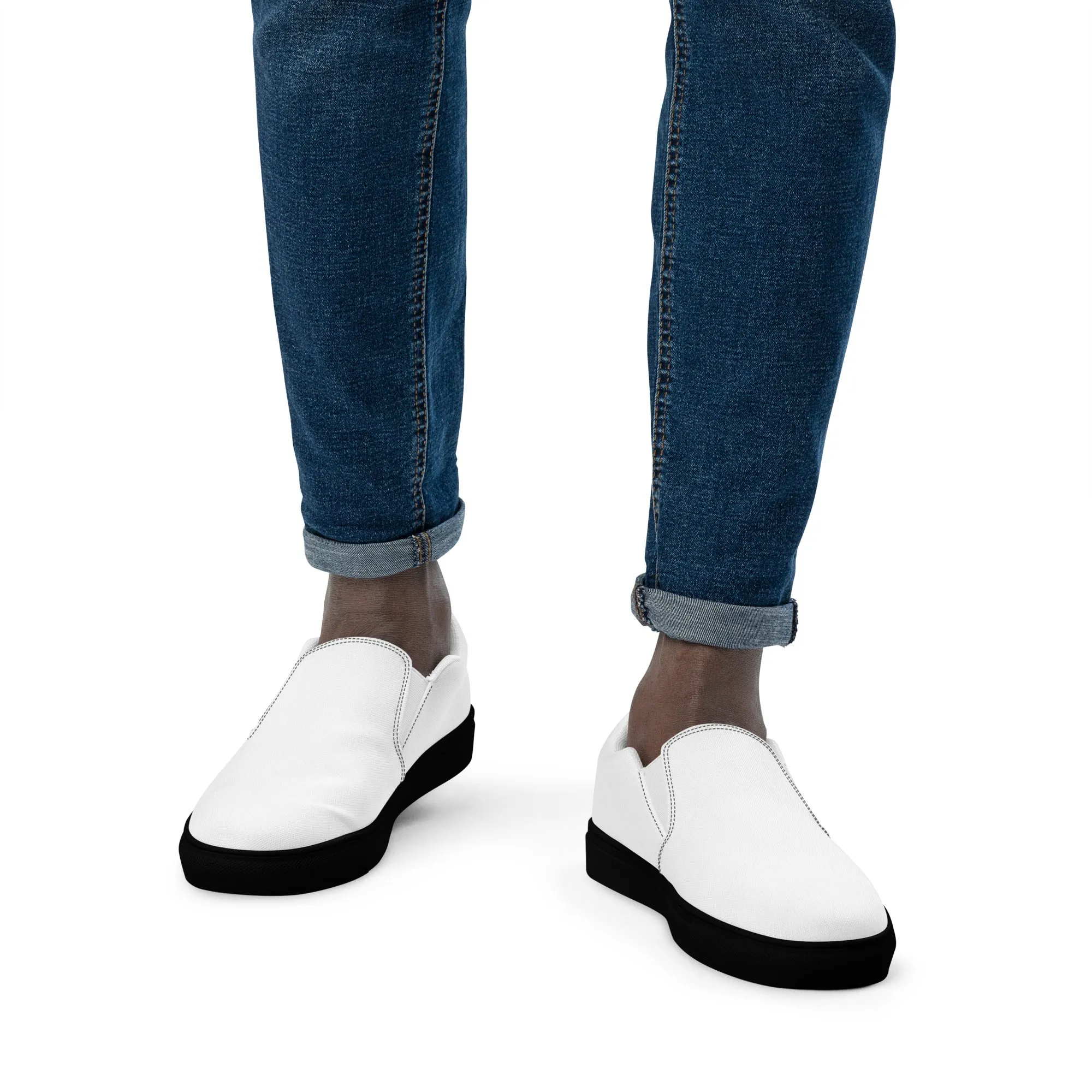 iSAW Mens White / White Black Slip-On Canvas Shoes