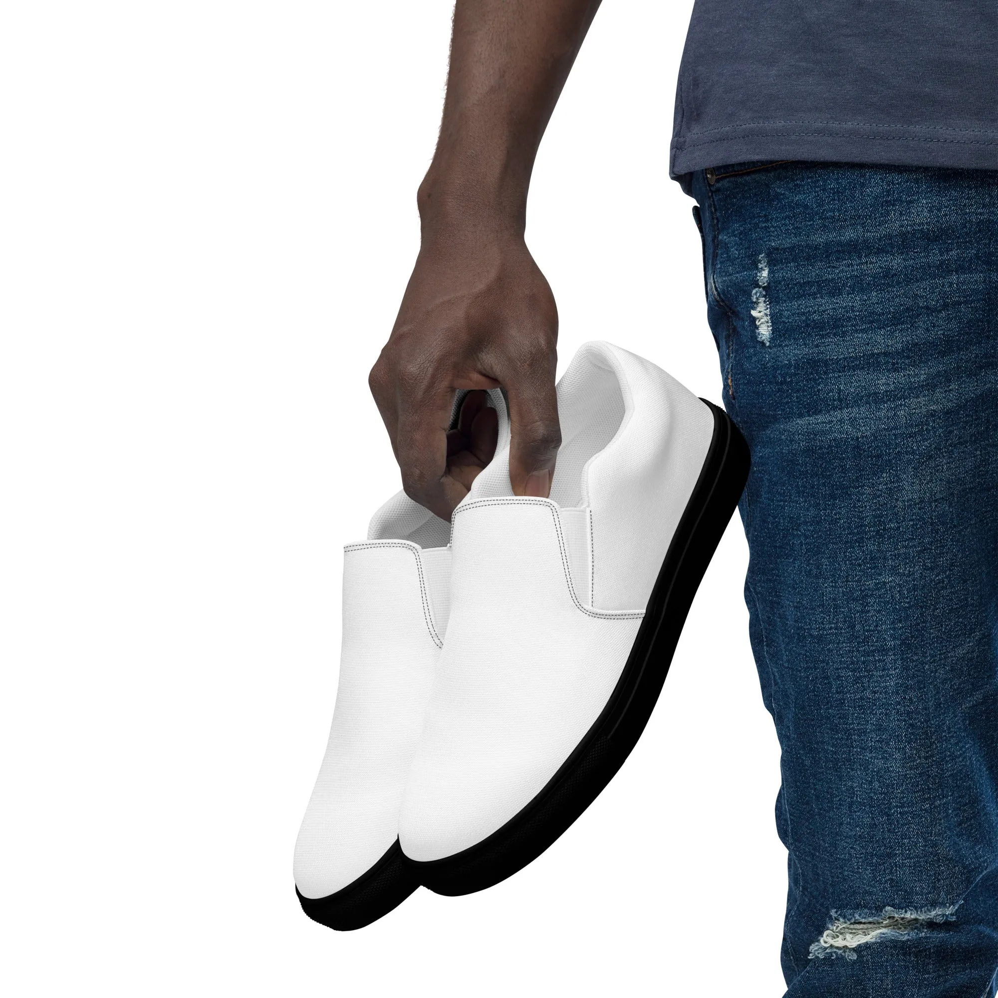 iSAW Mens White / White Black Slip-On Canvas Shoes