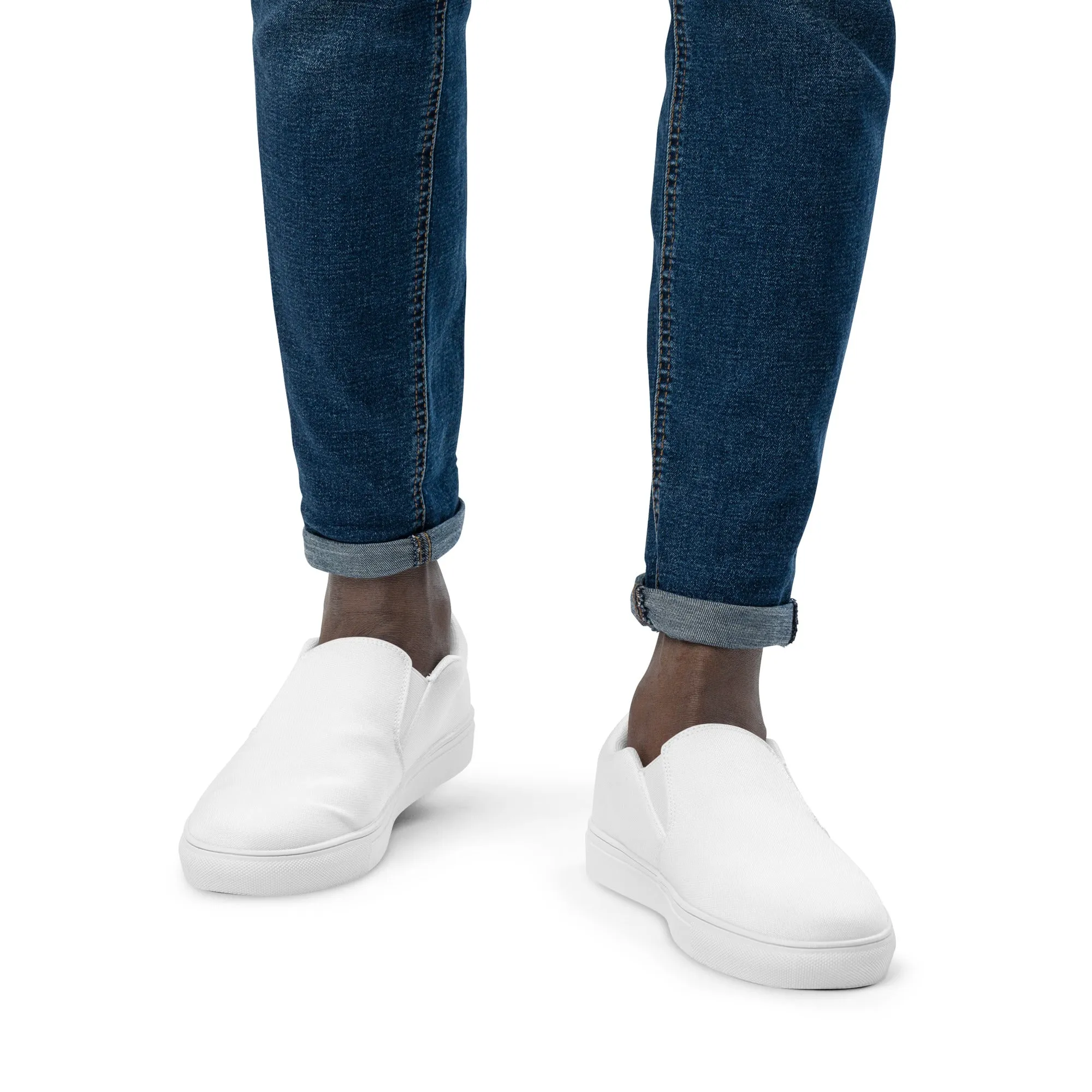 iSAW Mens White / White Black Slip-On Canvas Shoes