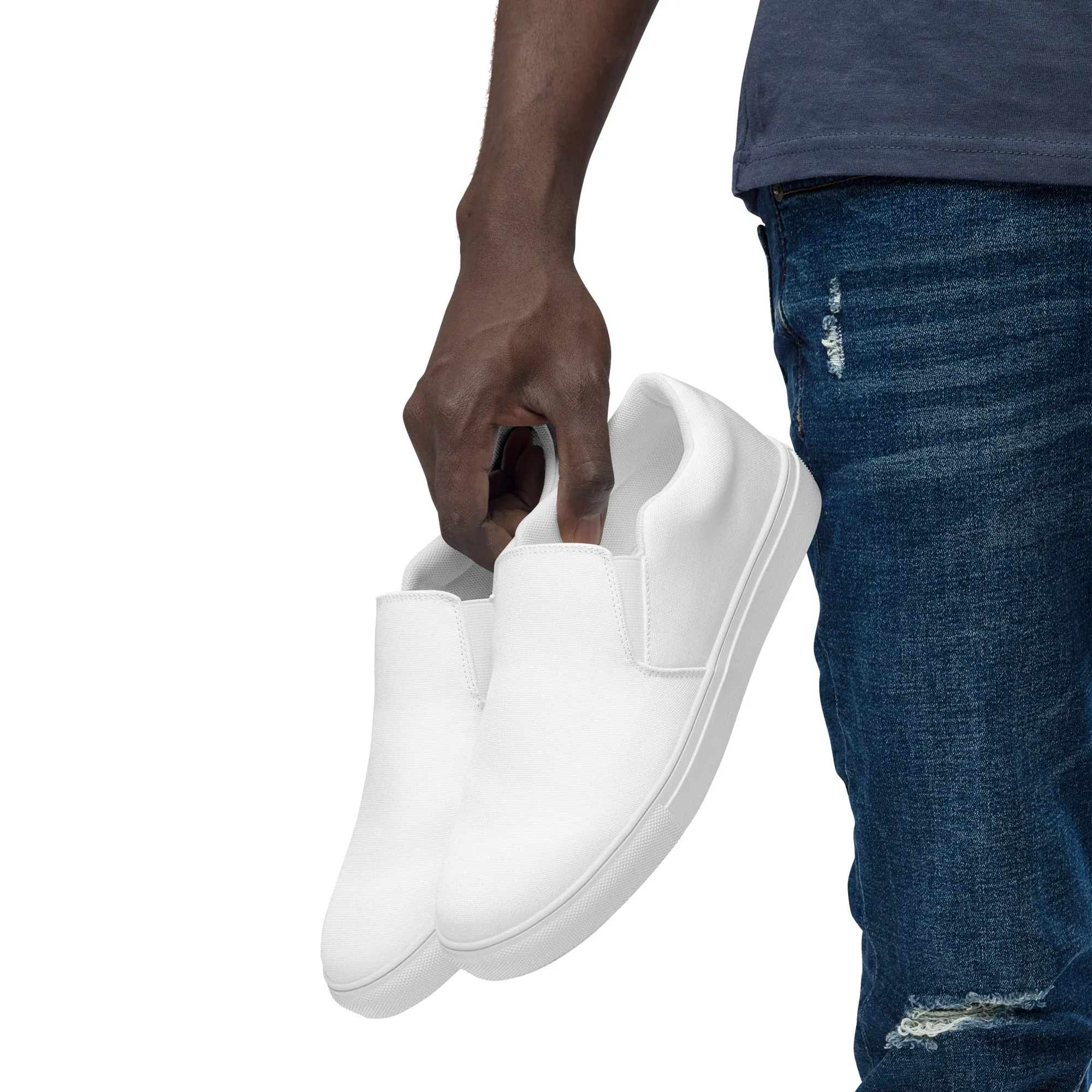 iSAW Mens White / White Black Slip-On Canvas Shoes