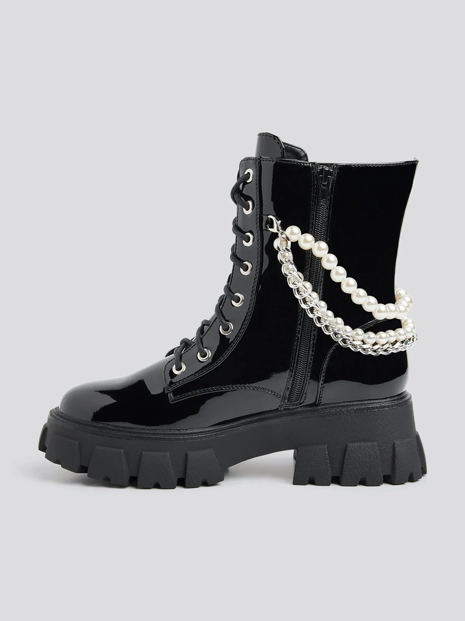 Jacki Pearl Chain Combat Boots
