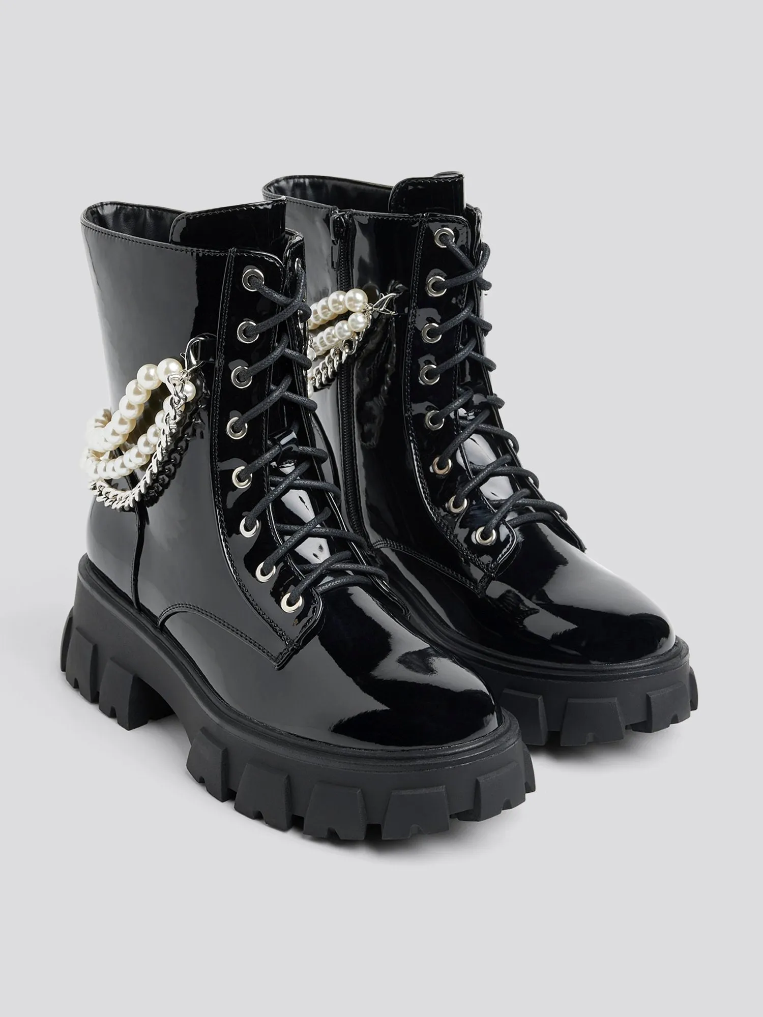 Jacki Pearl Chain Combat Boots