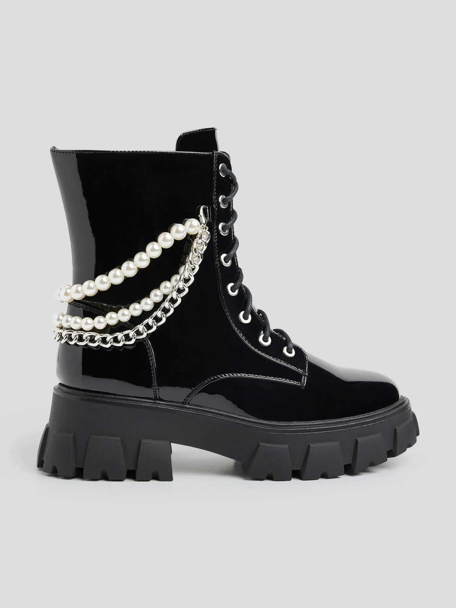 Jacki Pearl Chain Combat Boots