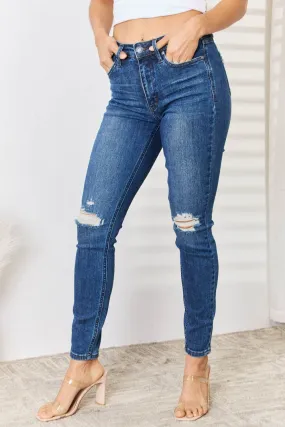 Judy Blue Full Size Mid Waist Distressed Slim Fit Trendy Look Jeans