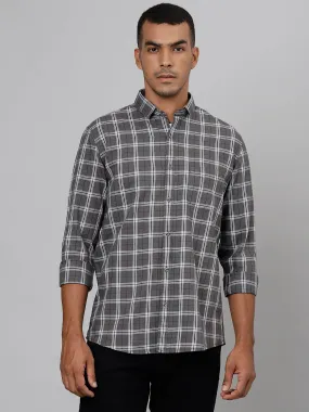 Men Grey Slim Fit Checkered Casual Shirt