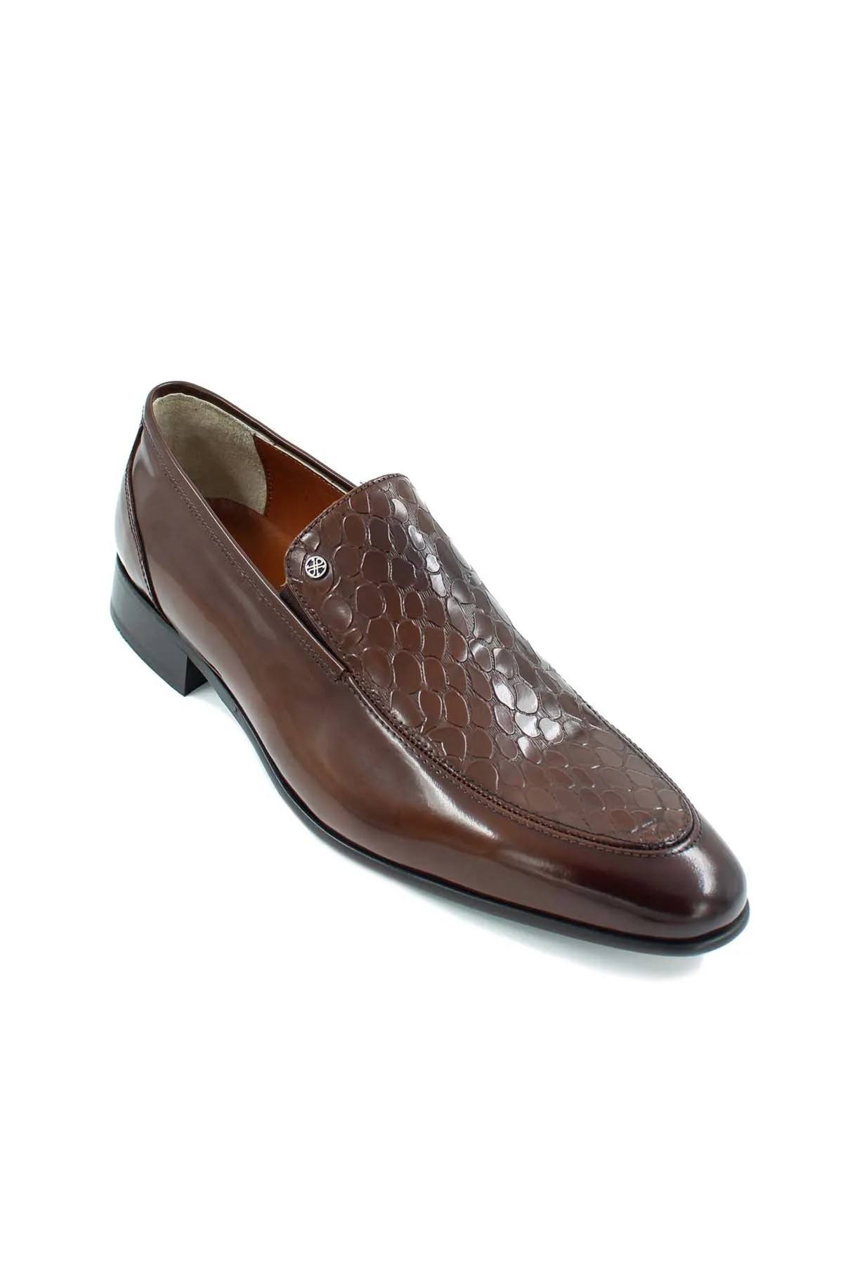 Men's Brown Leather Loafers with Embossed Croc Pattern - Wessi