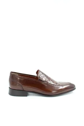Men's Brown Leather Loafers with Embossed Croc Pattern - Wessi