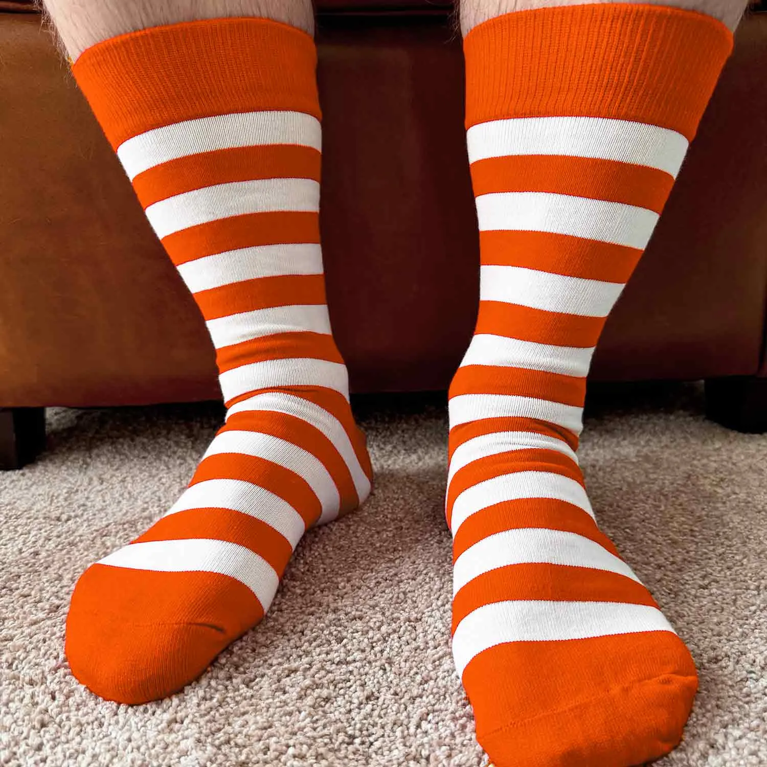 Men's Orange and White Striped Socks