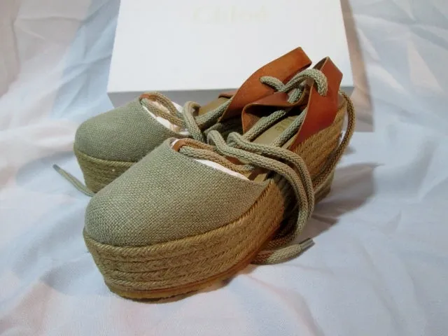 NEW CHLOE PLATFORM WEDGE ESPADRILLE Shoe Sandal 36 / 6 NATURAL ESPERDRILLES