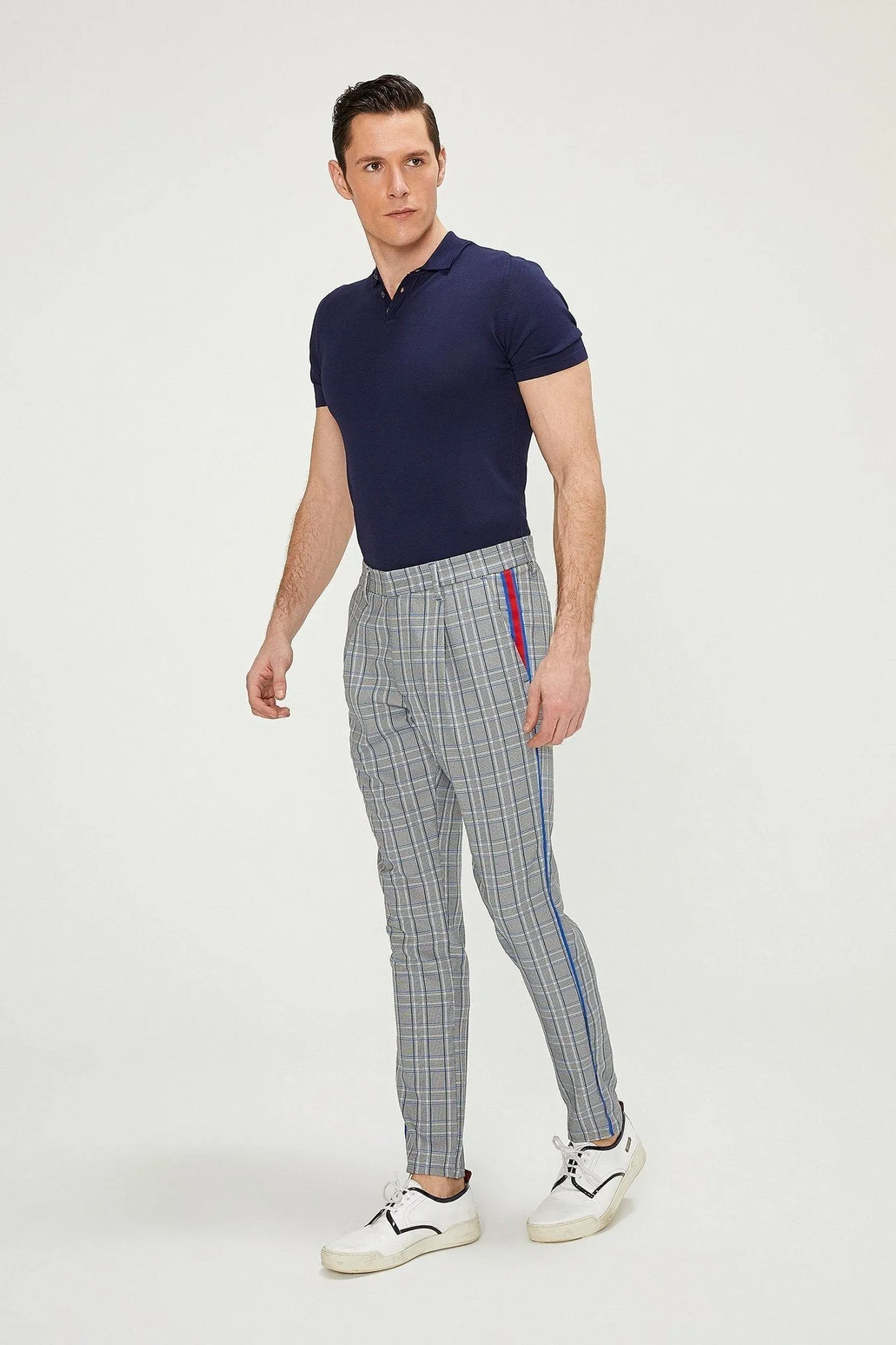 Patterned Slim Fit Causal Trouser - Grey Sax