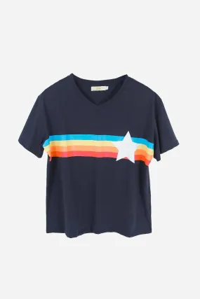 Rainbow Stripes And Star T-Shirt - Navy