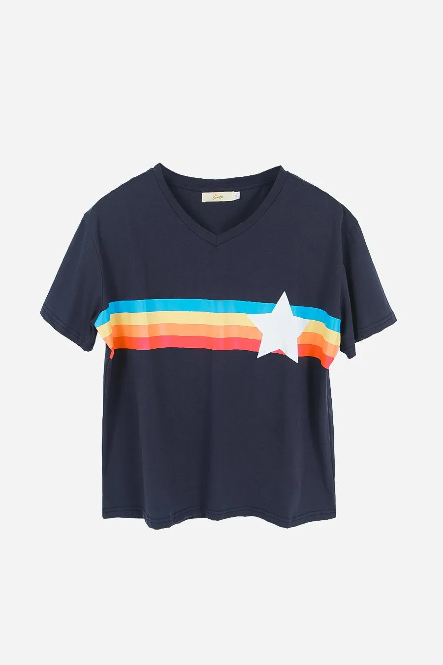 Rainbow Stripes And Star T-Shirt - Navy
