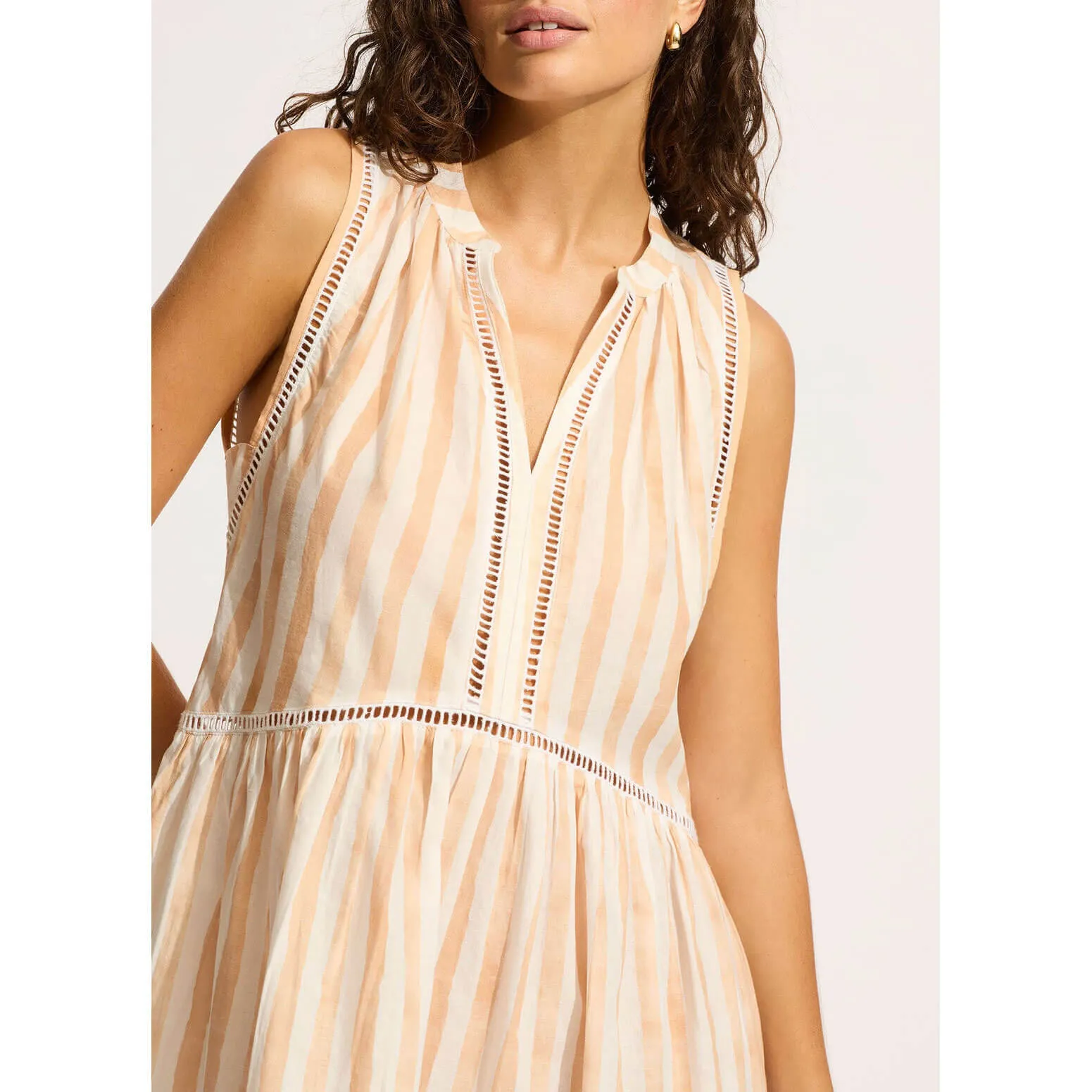 Seafolly Beach Edit Ladder Stripe Dress Cover Up - Ecru