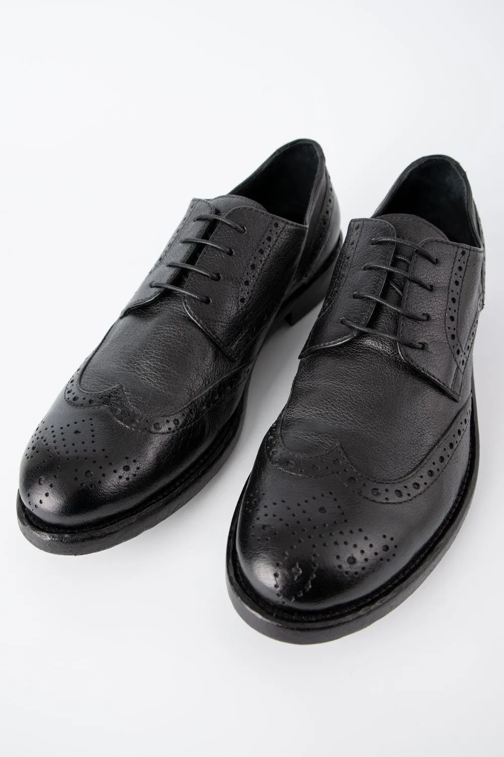 SLOANE black-ash brogue derby shoes.