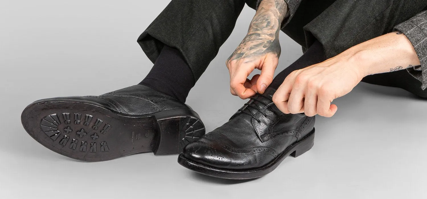 SLOANE black-ash brogue derby shoes.