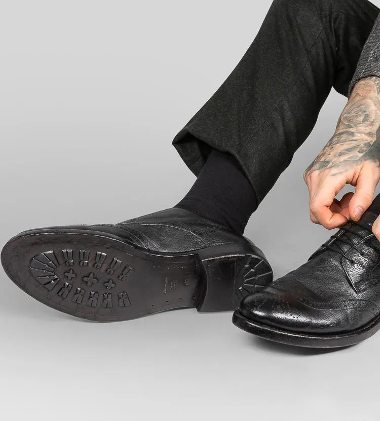 SLOANE black-ash brogue derby shoes.
