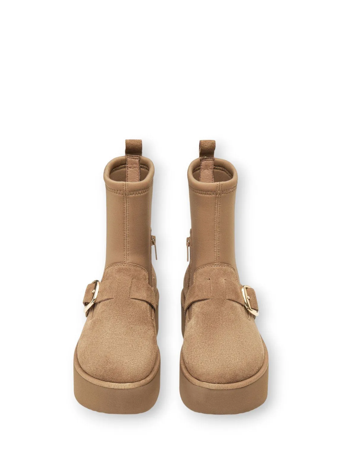 Stretch Buckle Platform Boots