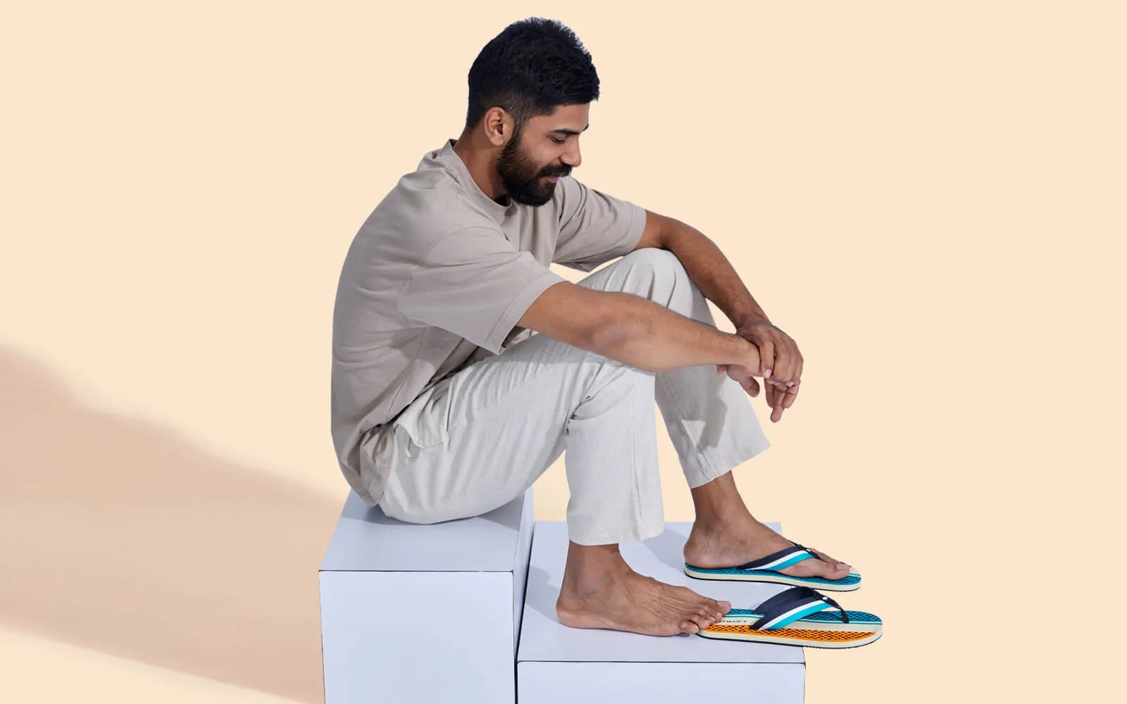 Striped Fusion Flips : Teal-Ivory-Orange