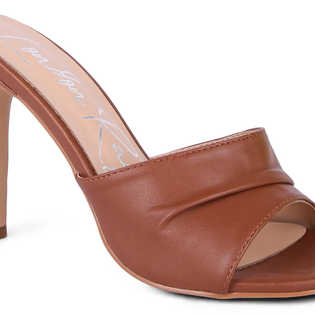 Tan Pleated Strap High Heeled Sandal