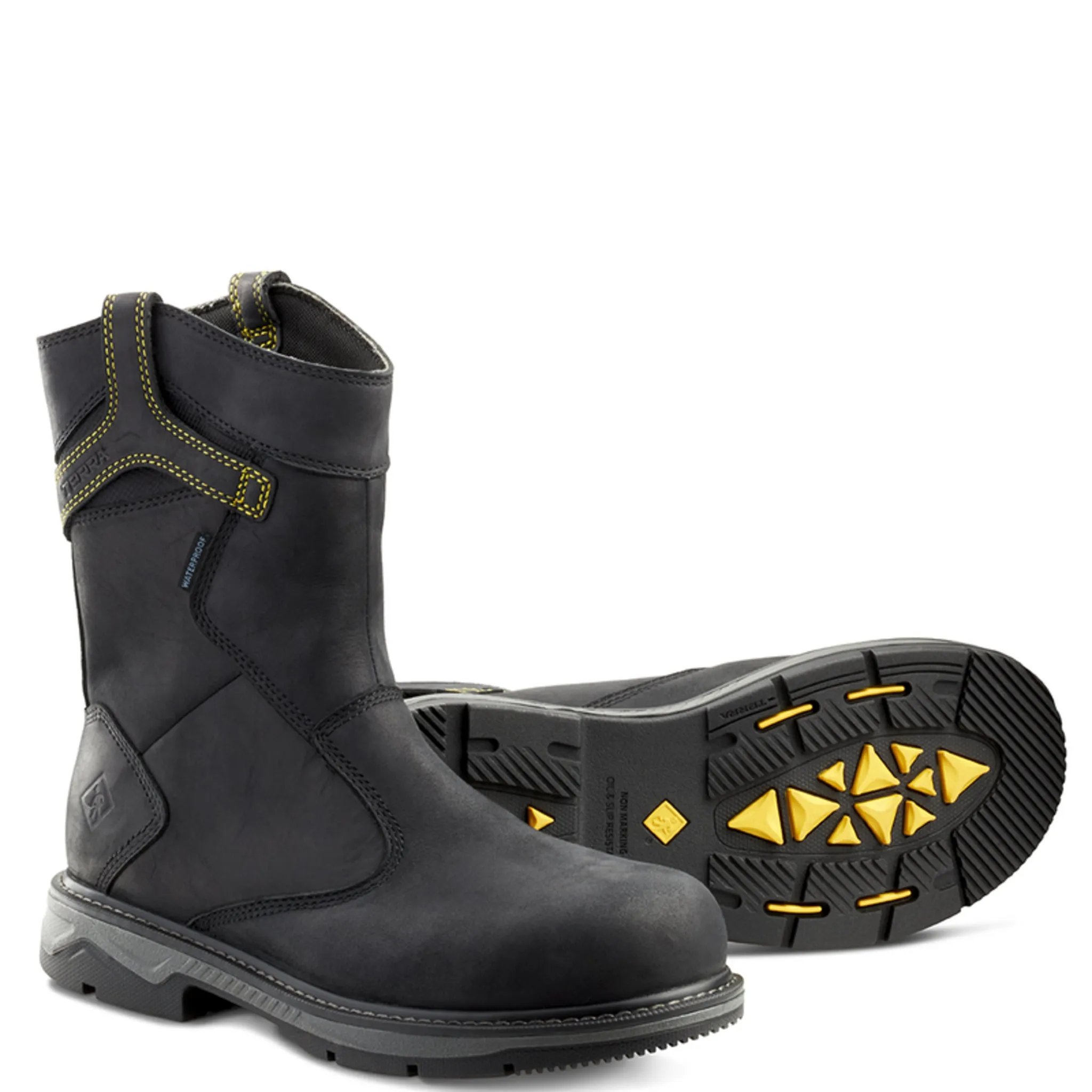 Terra Men's Safety Work Boots Patton Wellington 8" Leather Waterproof with Composite Toe and Plate | Sizes 3-15