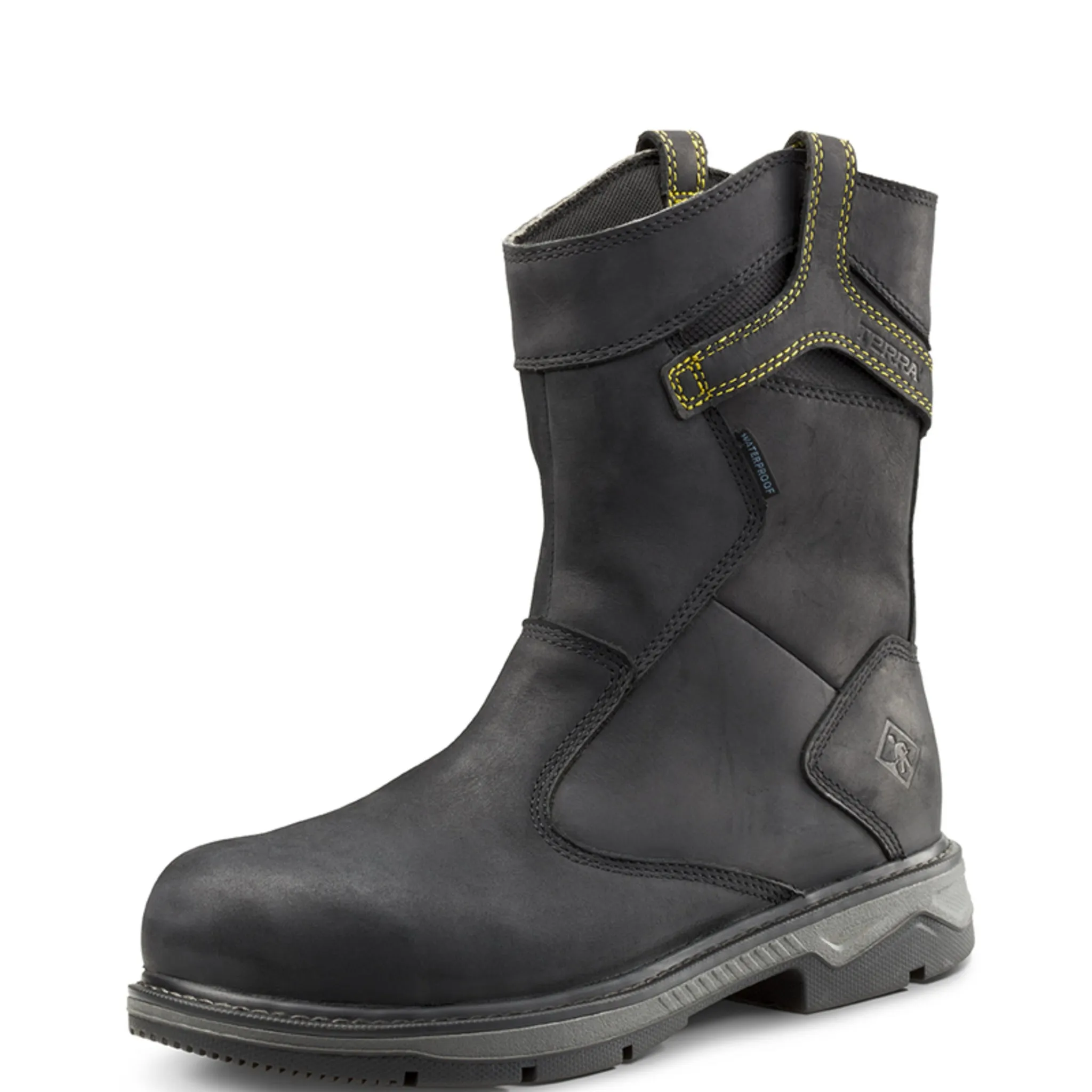Terra Men's Safety Work Boots Patton Wellington 8" Leather Waterproof with Composite Toe and Plate | Sizes 3-15