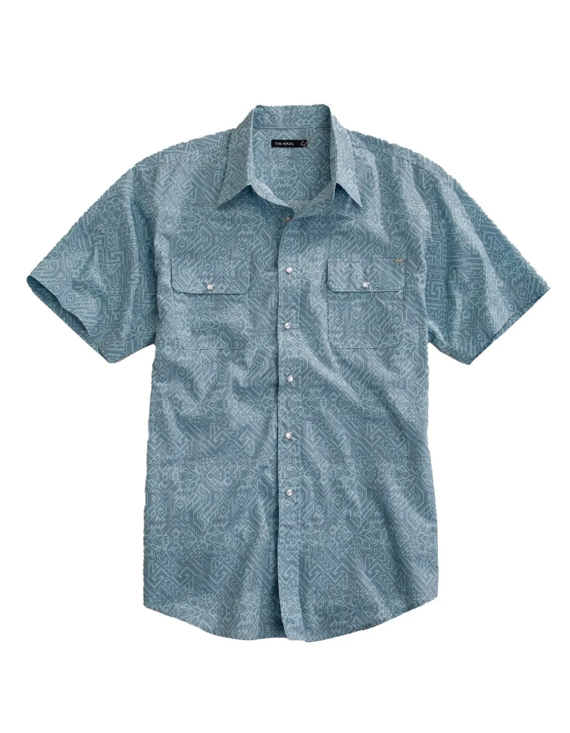Tin Haul Mens Dot Matrix Aztec Blue 100% Cotton S/S Shirt