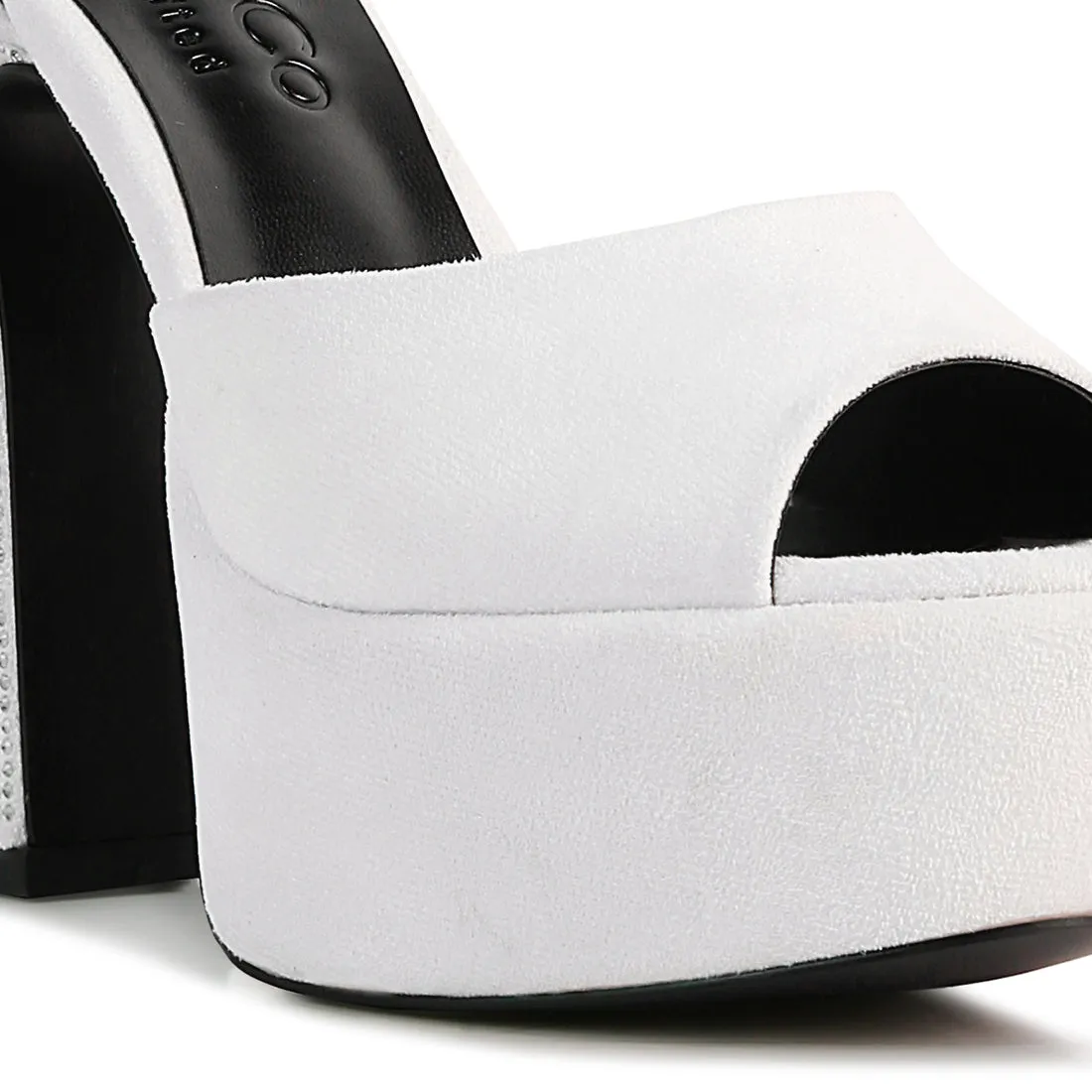 White Studded Suede High Block Heeled Sandals
