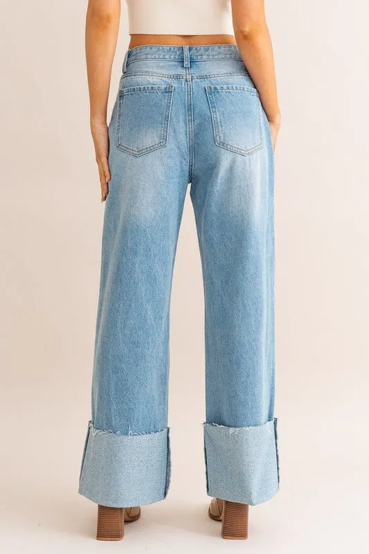 Wide Leg Cuffed Jeans
