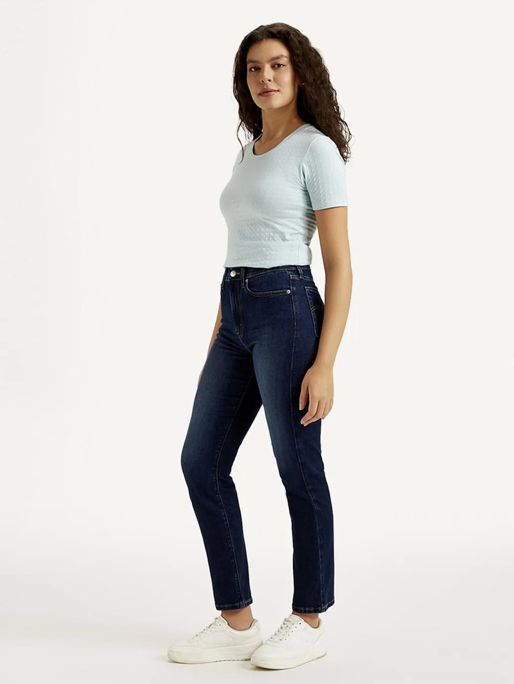 Women's High Rise Straight Fit Navy Jeans