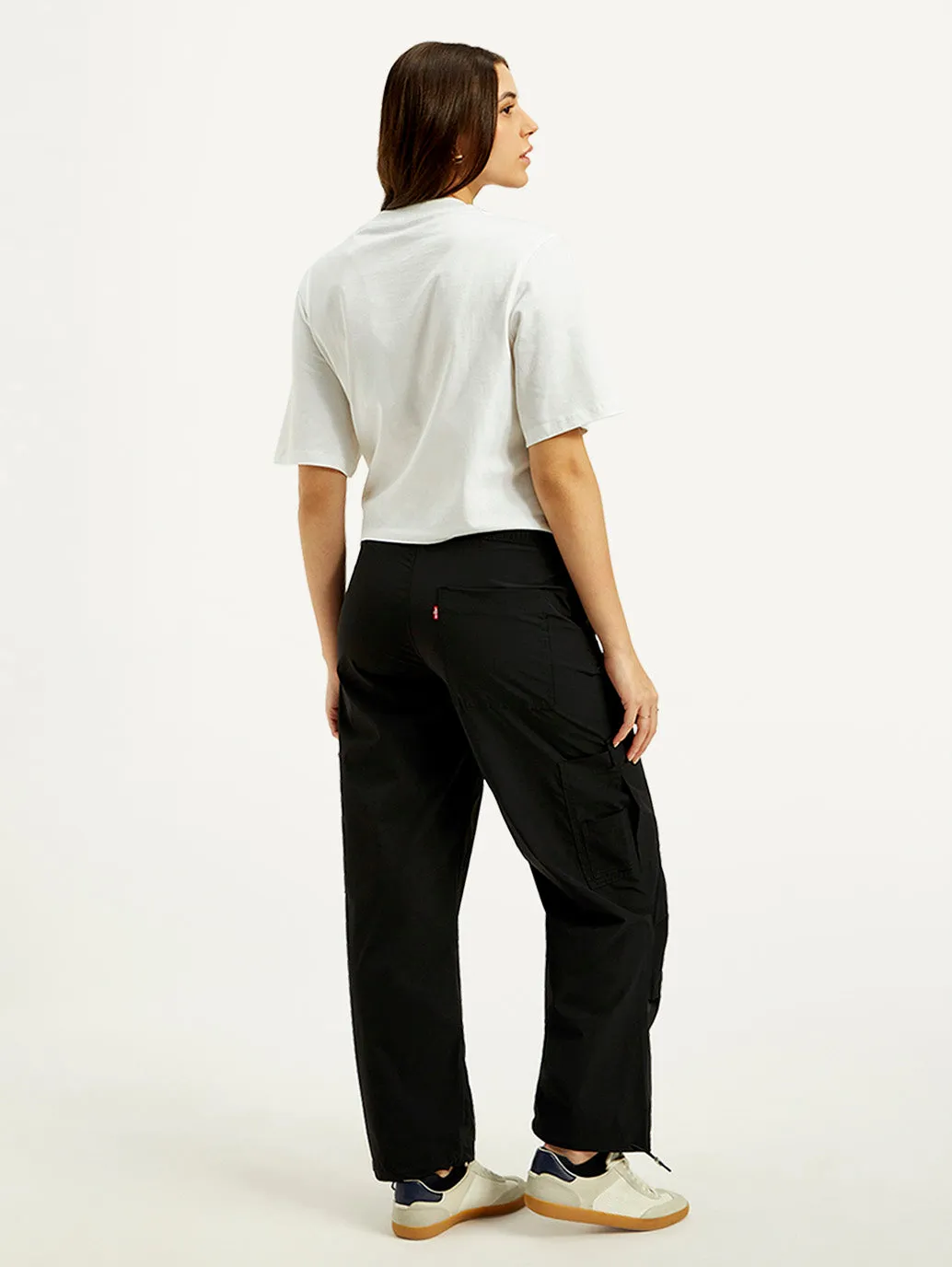 Women's Mid Rise Black Loose Fit Cargo Trousers