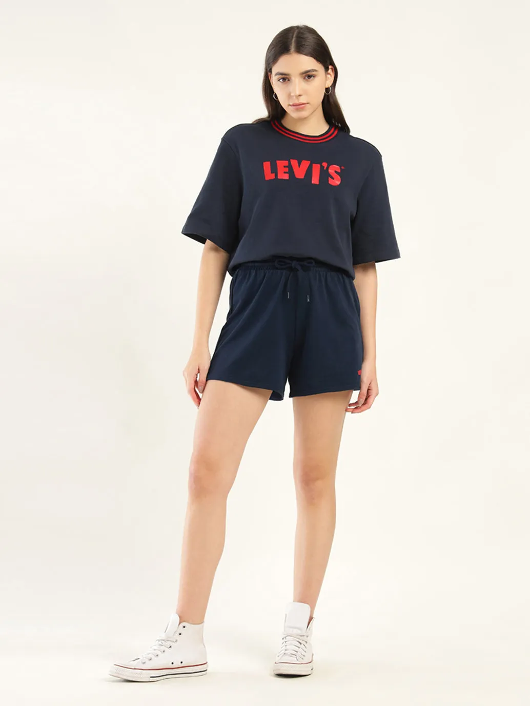 Women's Mid Rise Navy Regular Fit Shorts