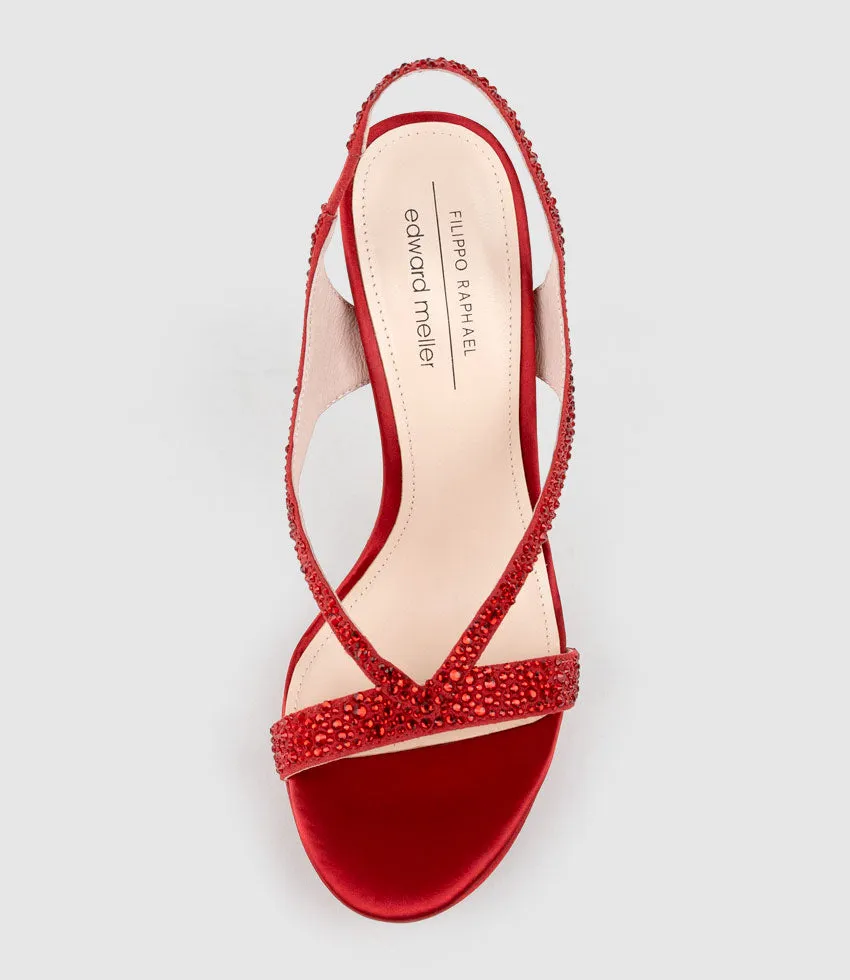 WONDER110 Jewelled Platform Sandal in Red Satin