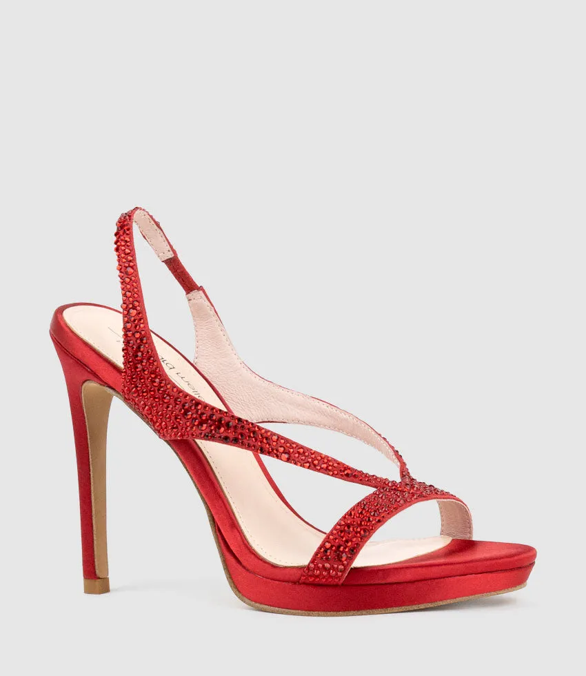 WONDER110 Jewelled Platform Sandal in Red Satin