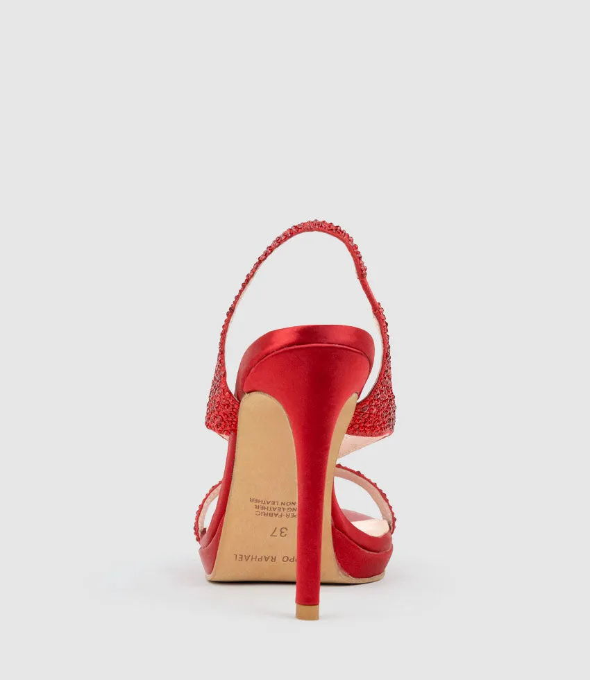 WONDER110 Jewelled Platform Sandal in Red Satin