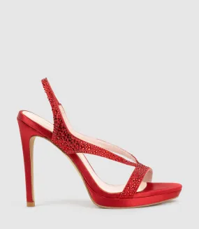 WONDER110 Jewelled Platform Sandal in Red Satin